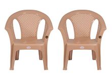 PETALS Crystal Plastic Chairs | Plastic Sofa Chair for Home and Garden | Bearing Capacity Upto 150kgs (Beige) (Set of 2)