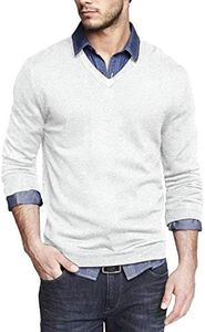 COOFANDY Mens Solid Sweater Jumper Relaxed Business Basic Long Sleeve Fall Top White