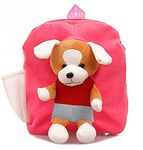 Babyjoys Soft Plush Fabric Dress Dog School Bag for Baby Boys and Girls (Pink)