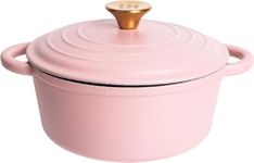 Lexi Home Cast Iron Enameled Dutch Oven Pot with Lid 2.8 qt, Sauce Pan, Pasta Server, Stove Top Pot, Dish for Sourdough Bread, Slow Cooking Chicken, Soup & More, Kitchen Cookware - Matte Pink, LB6678