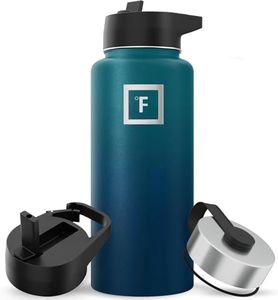 Botella de agua de metal con tapa con pajita, 950 ml, 3 tapas, acero inoxidable, doble pared, aislamiento al vacío, a prueba de fugas, gimnasio, camping, senderismo, hidratación, escuela, niños