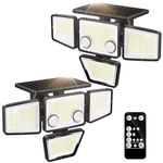 K KASONIC Solar Lights Outdoor, 286 LEDs Solar Dual-Motion Sensor Lights with 4-Head, 6500K Wide Angle Illumination, IP65 Waterproof Security Flood Lights for Backyard Patio Garden Garage Wall, 2 Pack