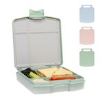 Ubbi Bento Box for Kids, BPA-Free, Leakproof, Dishwasher Safe, Food-Safe Material, Toddler and Kids Travel Lunch Containers, 4 Compartments, Sage Green