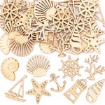 Baker Ross AT757 Seaside Mini Wooden Shapes - Pack of 45, Woodcrafts for Kids to Design, Paint, Decorate and Then Use