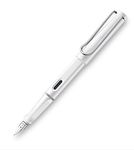 Lamy Safari Broad Tip Fountain Pen | Sturdy Plastic, Shiny White | Metal Clip with Ergonomic Grip | Steel Nib, Polished | with Ink Cartridge Lamy T 10 Blue/with Converter Z 28