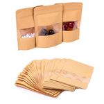 Sealable Bags | FVCENT Pack of 100 White Reusable Paper Press Seal Bags Food Storage Stand Up Pouch for Dried Fruit Coffee Seeds Bean Tea Leaf (Brown)