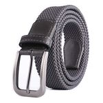 Weifert Belt for Men Braided Stretch Belt/No Holes Elastic Fabric Woven Belts, Gray, 32-34" Waist