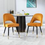 Wahson Velvet Dining Chairs Set of 2 Kitchen Corner Chairs Upholstered Side Chairs with Metal Legs, Modern Leisure Chairs for Dining Room/Living Room,YELLOW