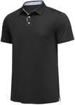 PINSPARK Golf Shirts for Men Dry Fit Short Sleeve Performance Moisture Wicking Heather Jacquard Black Collared Mens Polo Shirts, Large