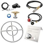 Uniflasy 18” Fire Pit Burner Ring, Stainless Steel Round Propane Burner Firepit Insert Kit, with Spark Ignition and Propane Hose Kit for Indoor or Outdoor DIY Table Fire Pit & Fireplace Parts