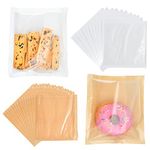 300 PCS Bakery Bags with Window, Akamino Heat-Sealable Kraft Paper Pastry Bags for Cookies and Pastries, 7.5 x 7.1 Inches Grease Resistant Food Bags for Sandwich, Candy, Snack