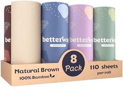 Betterway Bamboo Natural Brown Paper Towels - 8 Rolls, 2 Ply, 110 sheets - Plastic Free, PFAS Free, Disposable Kitchen Paper Towels - Select Size, Tree Free, Compostable, Strong & Absorbent