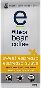 Ethical Bean Fairtrade Organic Coffee, Sweet Espresso Medium Dark Roast, Whole Bean Espresso Coffee