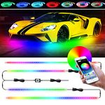 JMEST LEAD Car Underglow Lights, 4PCS Dream Color Chasing Neon Lights Kit 16 Million Colors Car Under Lights Strip Sound Actived Underbody System Lights with APP Control, DC 12-24V (2×47inch+2×35inch)