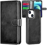 PULOKA - 2 in 1 Flip Cover for iPhone 14 Plus - Protective Case with Card & Cash Pockets - Detachable Flip Case, Kickstand & Magnetic Closure - Profesional & Premium Leather Finish Look -Black