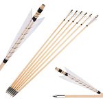 SHARROW Archery Wooden Arrows Traditional Handmade Hunting Practice Target Arrow Wood Shaft with 5" Turkey Feathers Metal Arrowheads for Recurve Bow Longbow (12pcs, White)