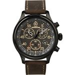 Timex Men’s T49905 Expedition Rugged Field Chronograph Black/Brown Leather Strap Watch