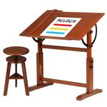 MEEDEN Wood Drafting Table, Drafting Stool with Adjustable Height, Drawing Desk, Artist Wooden Stool, Art Painting Table for Adults, Tilting Tabletop for Artwork, Graphic Design, Writing, Reading