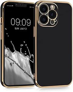 kwmobile TPU Case Compatible with Apple iPhone 13 Pro - Case Soft Phone Cover with Gloss Finish and Metallic Edge - Black