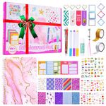 Souroyea DIY Journal Kit for Girls，90Pcs Journal Set for Tween Girls, Christmas Day & Birthday‘s Gifts for 7 8 9 10 11 12 13 14 Year Old Girl，Stationery Set, Scrapbook & Diary Supplies Set （Pink）