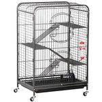 Yaheetech 37'' Metal Ferret Cage Small Animals Hutch Indoor Outdoor w/ 2 Front Doors/Feeder/Wheels for Large Rat Squirrel Guinea Pig Chinchilla Sugar Glider,Black