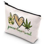 WZMPA Funny Weed Cosmetic Bag Weed Leaf Inspired Gift Peace Love Weed Makeup Zipper Pouch Bag For Women Girls, Peace Weed