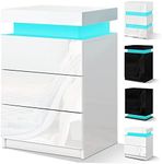 ALFORDSON LED Bedside Table with 3 Drawers High Gloss Nightstand Cabinet Organiser Wooden Bedroom Vintage Side End Table 67cm Height Storage Drawer for Living Room Bedroom in White