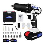 Cordless Combi Drill & Impact Driver Set with 2X 21V 1500mAh Li-Ion, 1 Hour Quick Charge, Variable Speed, 25+1 Torque Setting, 45N.m Torque, Double Crosshead Screwdriver with Storage Case