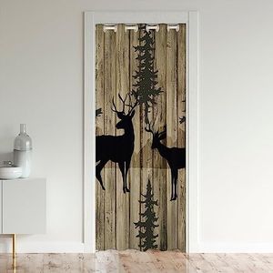 Deer Antler Closet Door Cover Curtain for Bedroom Living Room Hunting and Camping Door Curtain for Doorway Privacy Lodge Cabin Window Treatments Set Rustic Wooden Plank Window Treatments 42"x80"