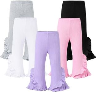 5 Pack Baby Girl Flared Pants Toddler Bottoms Solid Ribbed Ruffle Bell Pants Toddler Leggings Cotton for 18 Months-24 Months