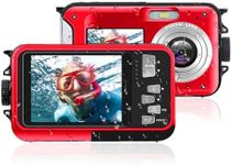 Underwater Camera, 2.7K 48MP Waterproof Camera 2.7in+1.8 in Dual Screen LCD Display Selfie Digital Camera 10ft Underwater Camera for Snorkeling (Red)