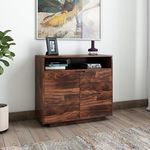 WOODSTAGE Sheesham Wood Living Room Sideboard Chest of Drawer Storage Cabinet (1Drawer_Shelf_Cabinet_Walnut)