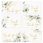 Whaline Greenery Thank You Cards Bulk 36 Pack Watercolor Green Eucalyptus Leaves Thank You Note Cards with Stickers Envelopes Foil Gold Blank Cards for Spring Wedding Baby Bridal Shower