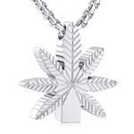 EternityMemory Marijuana Leaves Stainless Steel Cremation Jewelry Urn Necklace for Ashes + Box+Chain+Fill Kits