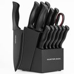 Hunter Knife Set, Dishwasher Safe Kitchen Knife Set with Block, 24 Pcs Black Kitchen Knife Sets with Block Self Sharpening, 6 Steak Knives, Black