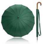 Becko Stick Tote Umbrella, Durable and Strong Enough for The Fierce Wind and Heavy Rain, Unisex Golf Umbrella, Color Green or Clear, with J-Handle / 16 Ribs (Green J-Handle16 Ribs)