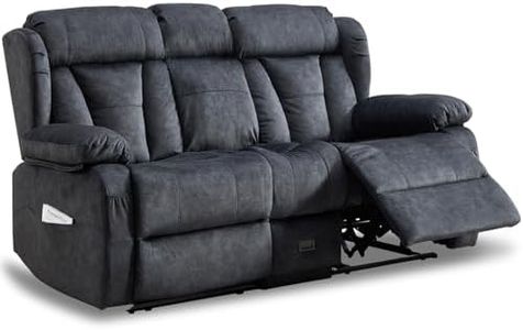 DUNELLA Home Theater Seating Love Seat Recliner, Reclining Loveseat, 2 Seater Sofa with USB A/USB C/AC Charging, Cup Holders for Living Room RV Furniture (Grey, Loveseat Sofa with Console)
