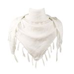 Explore Land Cotton Shemagh Keffiyeh Tactical Desert Scarf Neck Head Wrap with Tassel for Men Women, Solid White, One Size