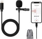 Hearkey Recording Microphone 1.5M Compatible with i-Phone 12/11/ 11 Pro/ 11 Pro Max and i-Pad/i-Pod, Lavalier Clip on Omnidirectional Condenser Lapel Mic, YouTube Interview Vlog Livestream