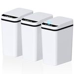 3 Pack Bathroom Trash Can with Lid Touchless Automatic Garbage Can, 2.2 Gallon Slim Waterproof Motion Sensor Smart Trash Can, Small Plastic Trash Bin for Bedroom, Office, Living Room - White