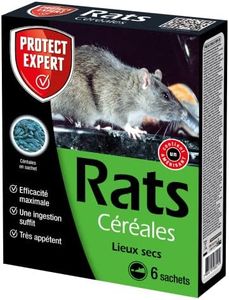 PROTECT EXPERT Anti Rat 150 g - 6 sachets Céréales prêt à l'emploi - Efficacité Maximale - Très Appétent - Une Ingestion Suffit