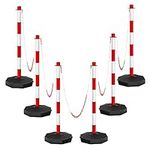 GiantexUK 6PCS Chain Post Barrier, Plastic Freestanding Safety Bollard Set with Base, 6x1.5m Chain & S Hooks, Crowd Control Queue Stanchion for Traffic Caution Parking Lot Construction (Red+White)