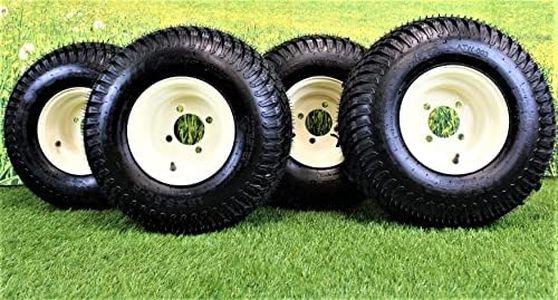 Antego Tire & Wheel Tan/Beige 8x7 Golf Cart Wheels (Rims) with golf cart tires 18x8.5-8 with rim (Set of 4) - Compatible with EZGO, Club Car, and Yamaha Golf Carts, and any 18x8.5-8 nhs 4 on 4 fitment