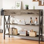 Gizoon 39" Console Table with 2 Drawers, Industrial Entryway Table with 3 Tier Storage Shelves, Narrow Sofa Table for Entry Way, Hallway, Couch, Living Room, Kitchen (Grey)