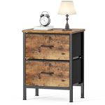 HOMIDEC Bedside Table, Bedroom Bedside Cabinet, Storage Nightstand Side Table with Metal Frame and 2 Large Capacity Fabric Drawers for Bedroom, Living Room, Rustic Brown