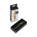 Viski 24k Gold Plated Signature Double Hinged Corkscrew Wine Bottle Opener and Foil Cutter, Waiter’s Corkscrew Wine Key, 4.75"