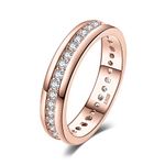 JewelryPalace Rose Gold Plated 925 Sterling Silver Rings for Women, Channel Set Wedding Band Eternity Ring, Anniversary CZ Simulated Diamond Ring, Girls Womens Jewellery Gifts M