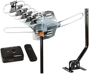 Five Star Outdoor HD TV Antenna Strongest Up to 150 Miles Long Range with Motorized 360 Degree Rotation, UHF/VHF/FM Radio Infrared Remote Control with Mounting Pole & 40FT RG6 Coax Cable Support 2 TVs