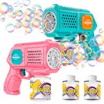 Panamalar 2 Packs Bubble Guns for Kids, Portable Bubble Machine Gun 10000+ Bubbles with Bubble Solution, 10 Holes Automatic Bubble Making Blower Toys with Lights for Outdoor Party Wedding-blue+pink