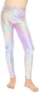 STRETCH IS COMFORT Girls Metallic Leggings | Sparkly Dance Pants | Shiny Stretch Tights | Gold Leggings Girls Pink Neon